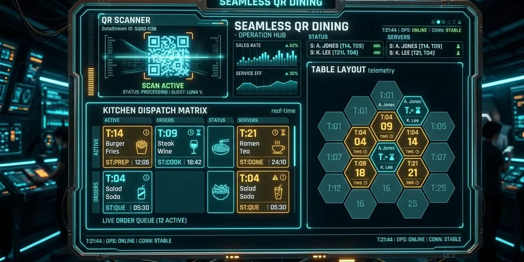 Cover schematic for Seamless QR Dining Tech Stack — Next.js 16 & Context Bus